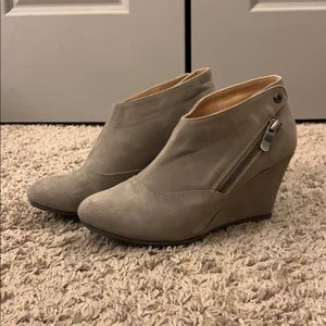 CL tan wedge zipper booties dress shoe size 7M
